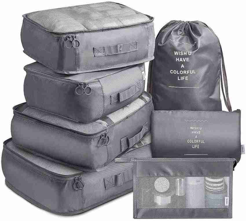 HOUSE OF QUIRK 7pcs Set Travel Organizer Packing Lightweight Travel Luggage  with Toiletry Bag Black - Price in India