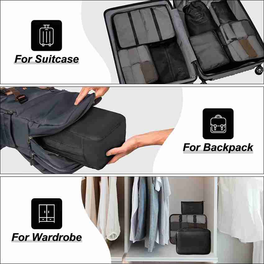 HOUSE OF QUIRK 7pcs Set Travel Organizer Packing Lightweight Travel Luggage  with Toiletry Bag Black - Price in India