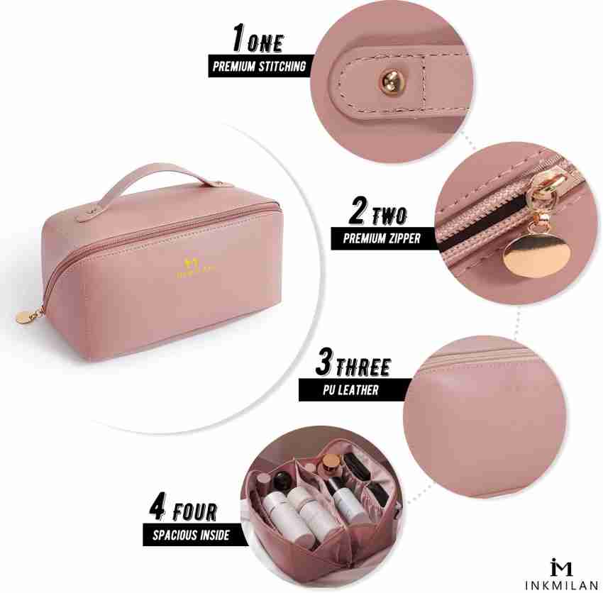 PU Leather Zipper Makeup Bag Large Capacity Checkered Cosmetic Bag Portable  Travel Toiletry Bag with Handle for Women Girls 