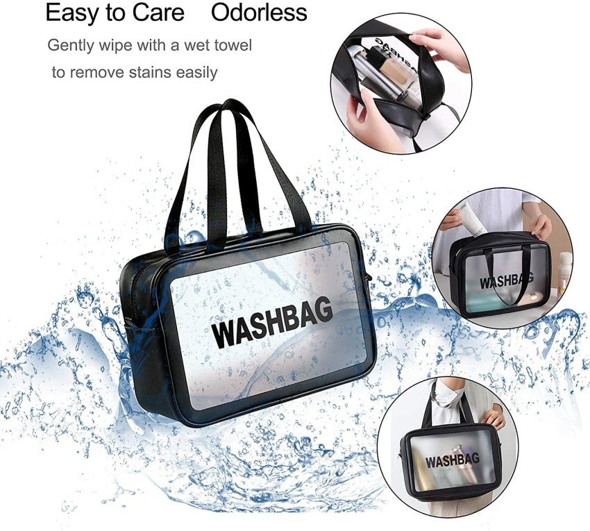 PROUDME Clear Toiletry bag for Women Makeup pouch Waterproof Wash Bag  Cosmetic Organizer Travel Toiletry Kit BLACK - Price in India