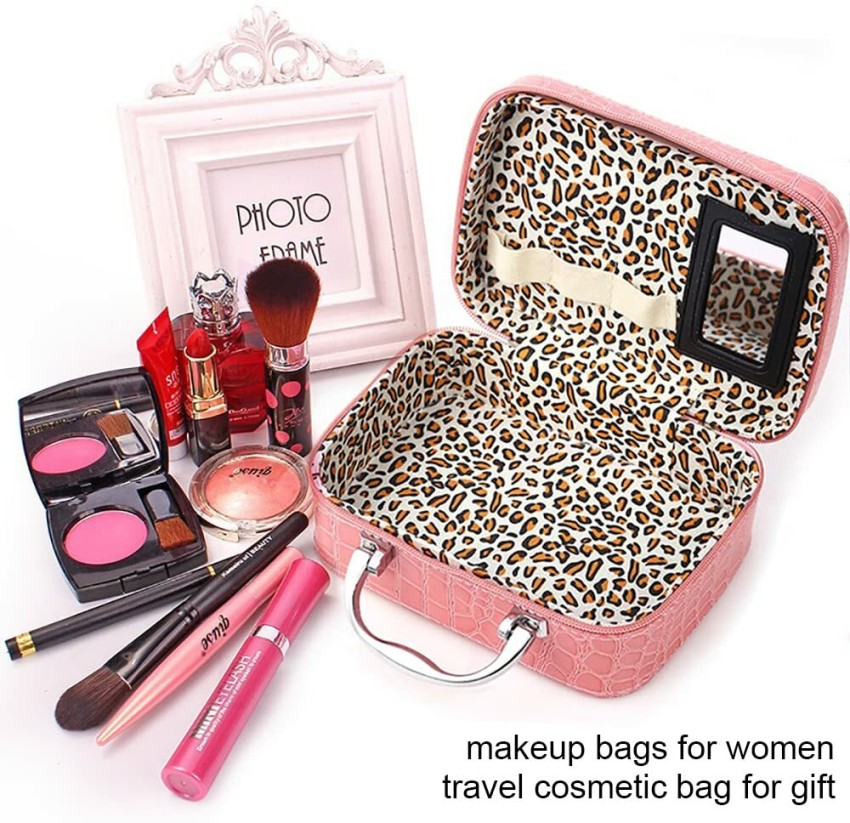 Makeup Bag, Large Cosmetic Travel Bag with Mirror Make Up Brush