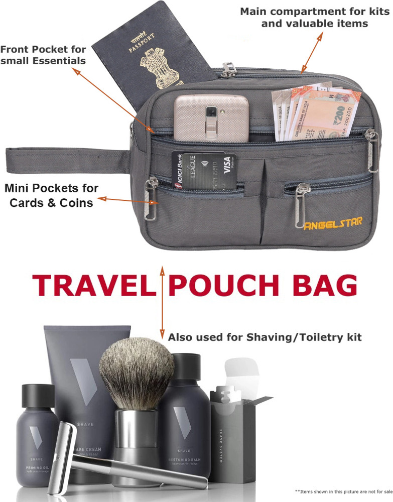 ALLUSIVE Travel Bags Shaving Kit Pouch for Men and Women Grey Travel Shaving Kit Bag