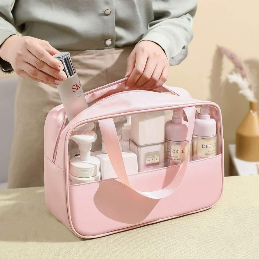 PAGALY Clear Transparent Makeup Pouch Set Cosmetic Organizer Bag Travel Toiletry Kit Pink Price in India Flipkart
