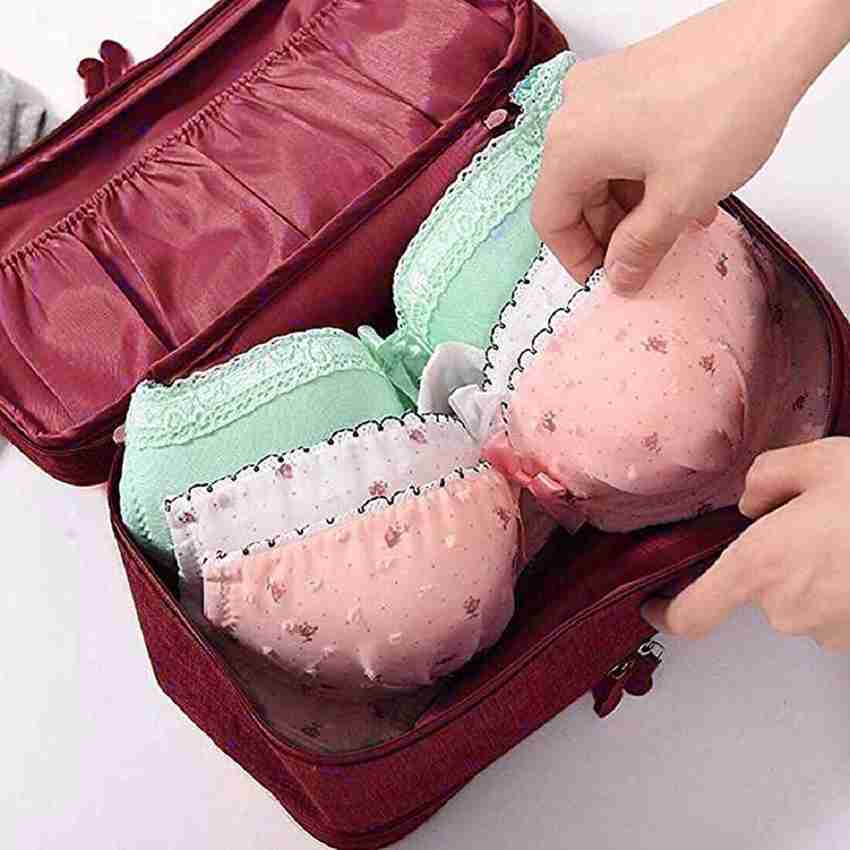 SHUANG YOU 3 Layer Lingerie Toiletry Travel Bag for Storage of Bra Underwear Cosmetics Travel Toiletry Kit Wine Red Price in India Flipkart