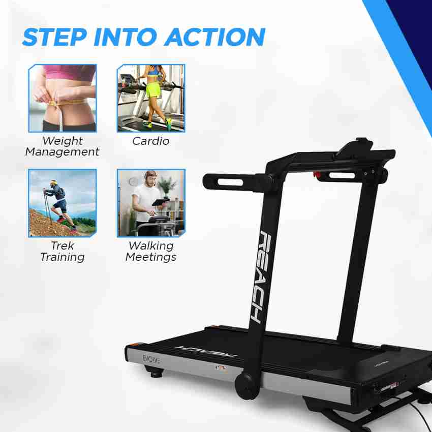 Buy Reach Evolve (6 HP Peak) Electric Motorized Automatic Treadmill for Home  Gym 90 Degree Foldable Running Machine for Cardio Workouts with Auto  Incline Slim Design Perfect for Home Use Online at