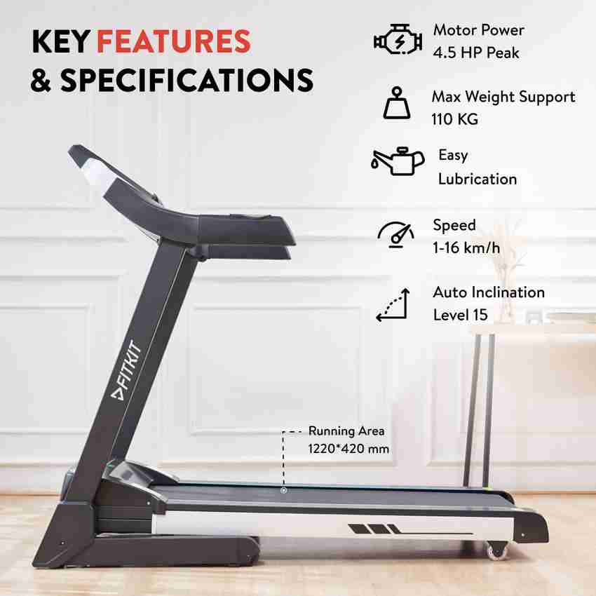 FITKIT by Cultsport by cult FT200S 4.5HP Peak Max Weight 110Kg 12 Preset Program For Home Gym Treadmill