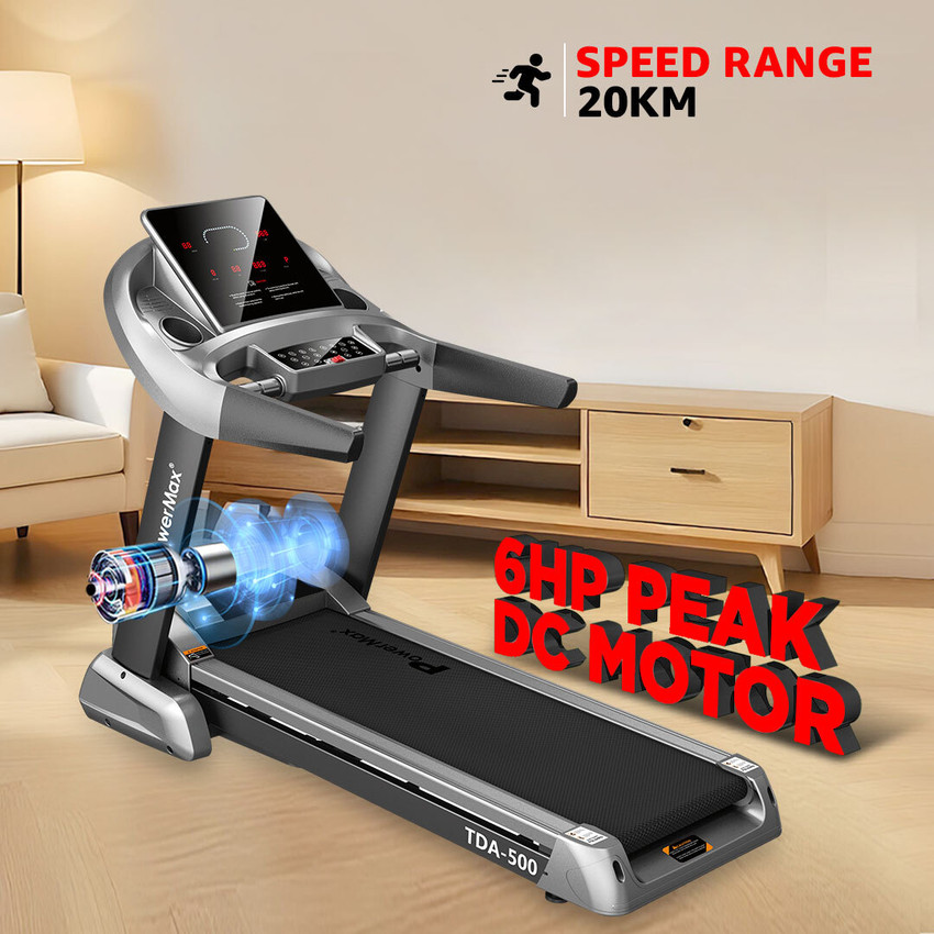 Powermax Fitness TDA 500 6HP Peak Preset Programs LCD Display Pro Workout at Home Gym use Treadmill