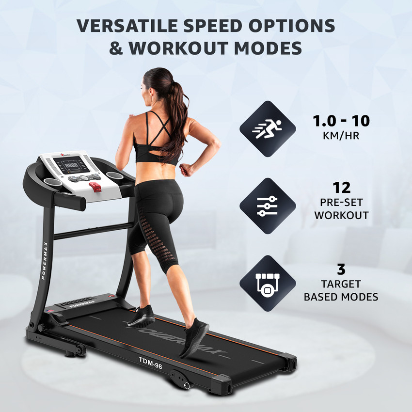Powermax Fitness TDM 98 4HP Peak USB AUX Connection LED Heart Rate Sensor Foldable Home Use Treadmill Buy Powermax Fitness TDM 98 4HP Peak USB AUX Connection LED Heart Rate Sensor Foldable Home Use Tr...