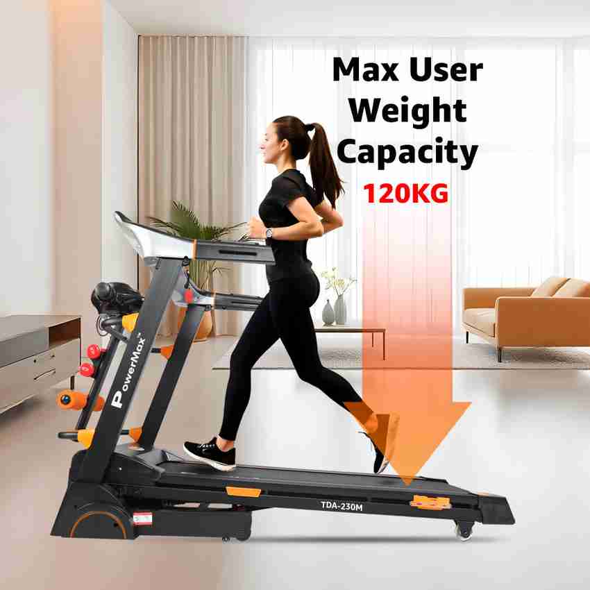 Powermax Fitness TDA 230M 2.0 HP Semi Auto Lubrication Motorized Treadmill with Massager Dumbbells Sit up Twister Treadmill Buy Powermax Fitness TDA 230M 2.0 HP Semi Auto Lubrication Motorized Treadmi...