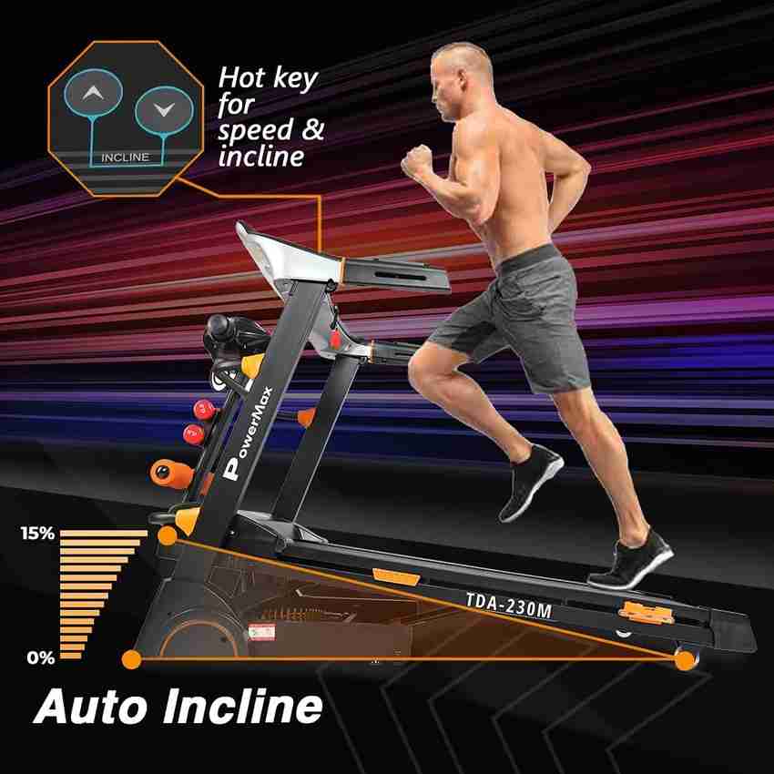 Powermax Fitness TDA 230M 2.0 HP Semi Auto Lubrication Motorized Treadmill with Massager Dumbbells Sit up Twister Treadmill Buy Powermax Fitness TDA 230M 2.0 HP Semi Auto Lubrication Motorized Treadmi...