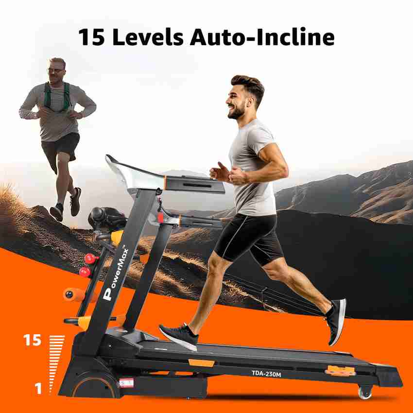 Powermax Fitness TDA 230M 2.0 HP Semi Auto Lubrication Motorized Treadmill with Massager Dumbbells Sit up Twister Treadmill Buy Powermax Fitness TDA 230M 2.0 HP Semi Auto Lubrication Motorized Treadmi...