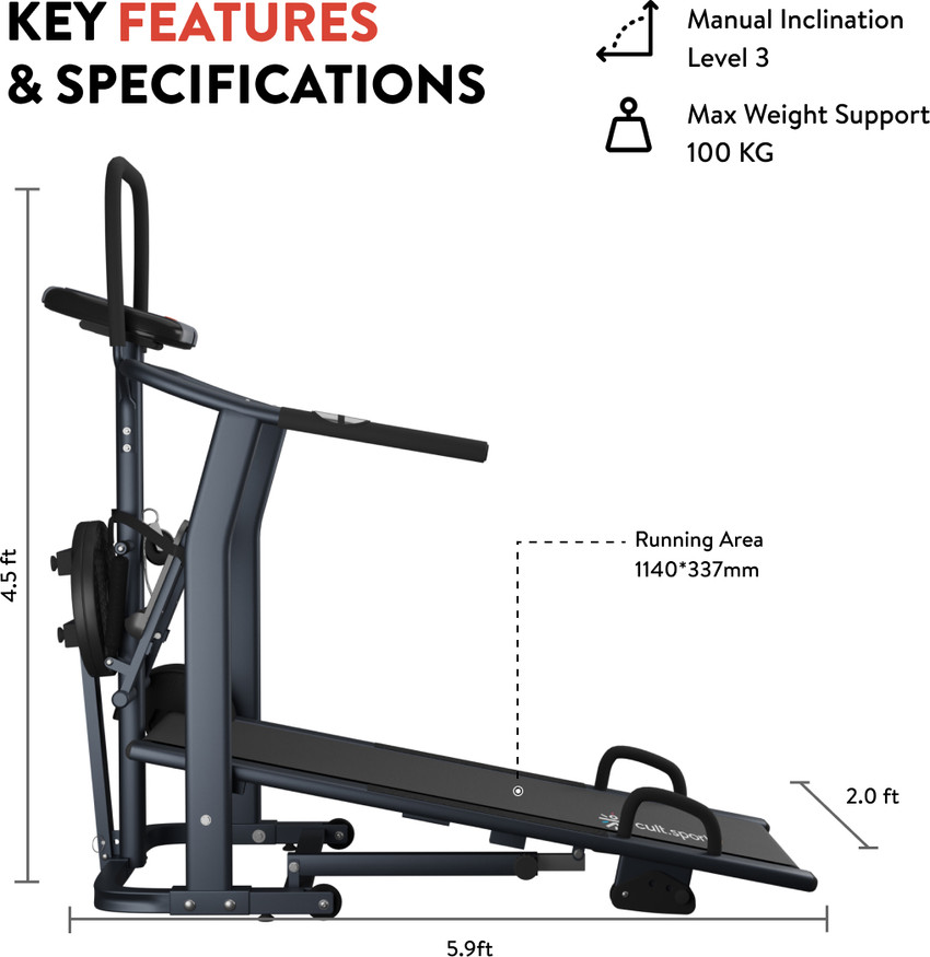 RPM Fitness by Cultsport RPM800 4 in 1 Multifunction For Men Women HomeGym Workout Non Motorized Manual Treadmill