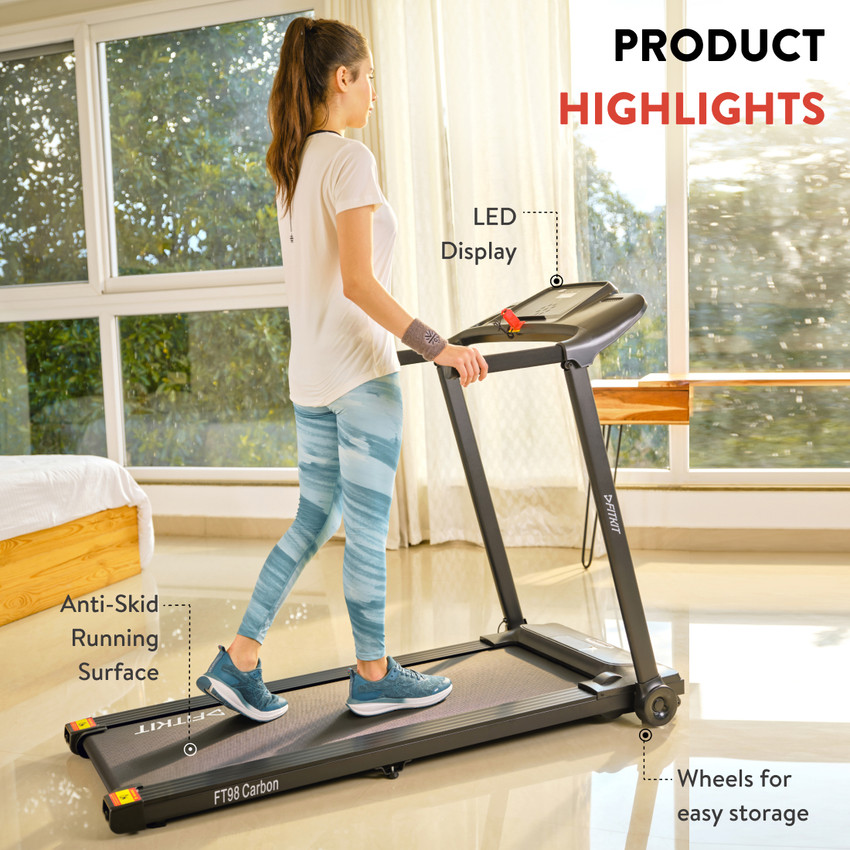 FITKIT by Cultsport by cult FT98 Carbon 2HP Peak Max Weight 90Kg 12 Preset Program For Home Gym Treadmill