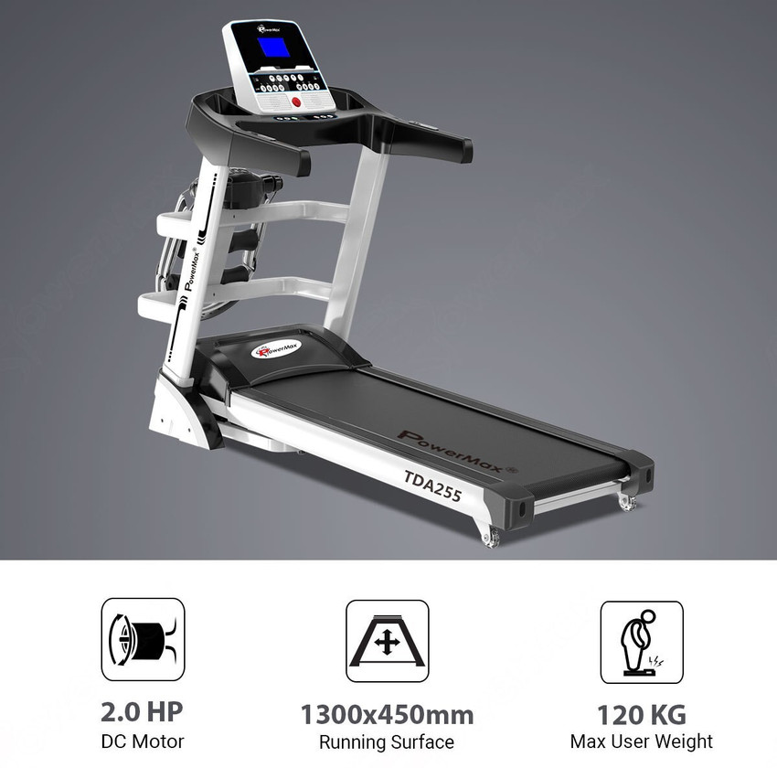 Powermax Fitness TDA 255 5HP Peak with Massager Tablet Holder USB AUX Multi Function Home Use Treadmill Buy Powermax Fitness TDA 255 5HP Peak with Massager Tablet Holder USB AUX Multi Function Home Us...
