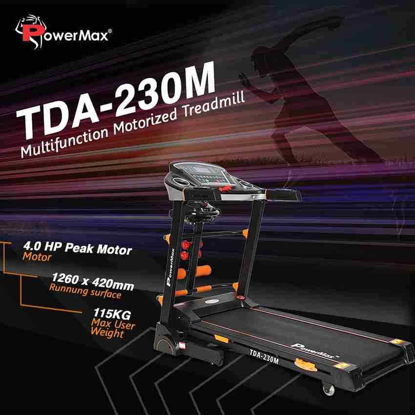 Powermax Fitness TDA 230M 2.0 HP Semi Auto Lubrication Motorized Treadmill with Massager Dumbbells Sit up Twister Treadmill Buy Powermax Fitness TDA 230M 2.0 HP Semi Auto Lubrication Motorized Treadmi...