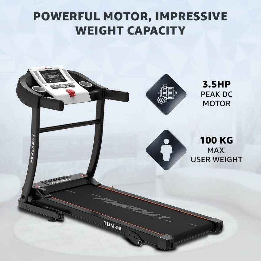 Buy Powermax Fitness TDM 98 4HP Peak USB AUX Connection LED Heart Rate Sensor Foldable Home Use Treadmill Online at Best Prices in India Sports Fitness Flipkart