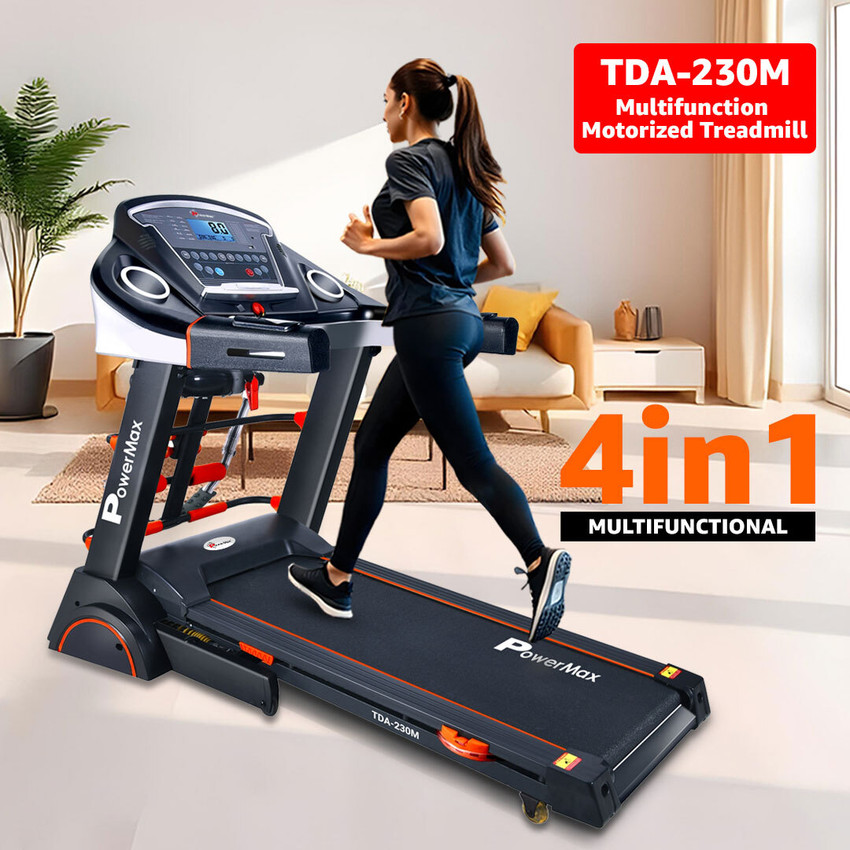 Powermax Fitness TDA 230M 2.0 HP Semi Auto Lubrication Motorized Treadmill with Massager Dumbbells Sit up Twister Treadmill Buy Powermax Fitness TDA 230M 2.0 HP Semi Auto Lubrication Motorized Treadmi...