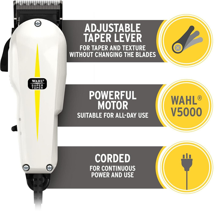 Wahl Super Taper Professional Hair Clipper 08466 424 for Salon Tapering Grooming Kit 120 min Runtime 4 Length Settings Price in India Buy Wahl Super Taper Professional Hair Clipper 08466 424 for Salon