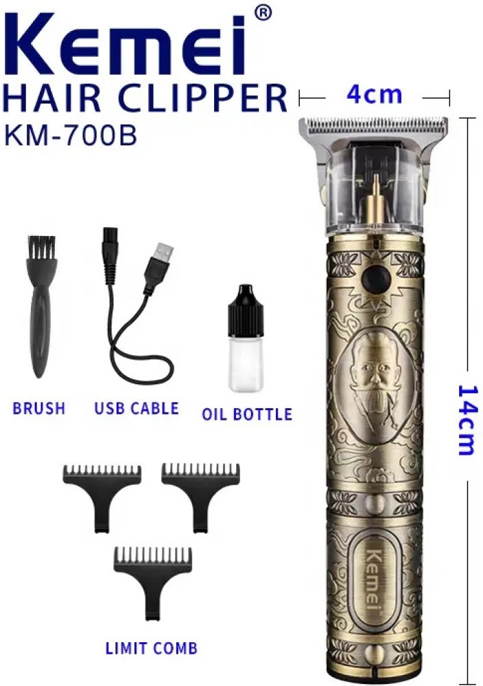 Kemei KM-700B 10w USB Rechargeable T9 Hair Clipper Electric Men's Hair  Trimmer Cordless Barber Hair Cutting Machine 0mm Powerful