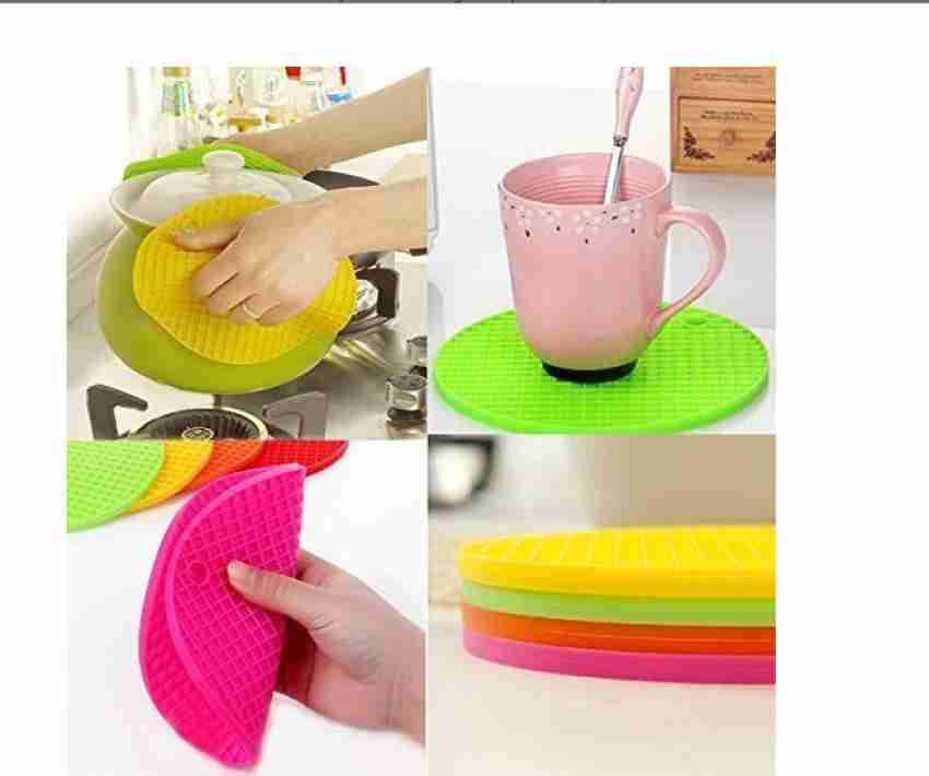 YDL Round Hot Pot Holder Heat Resistant Disc Pads Kitchen Insulation  Anti-Slip Coasters Dining (4 Piece - Multicolour)dish trivet for kitchen mat ,silicone table mat set,silicon round mat,heat resistant mat,heat resistant  mat,silicon kitchen