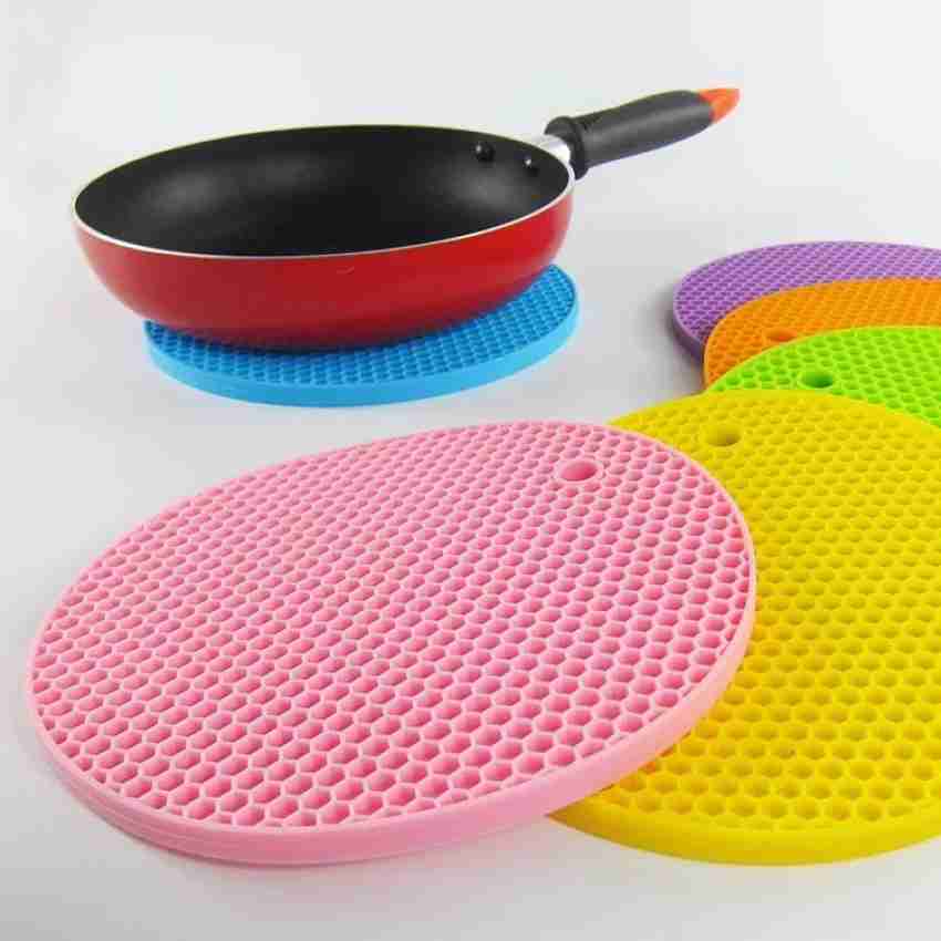 Flexible Non Slip Silicone Hot Pot Holders Table Heat Resistant Pad round  4pc