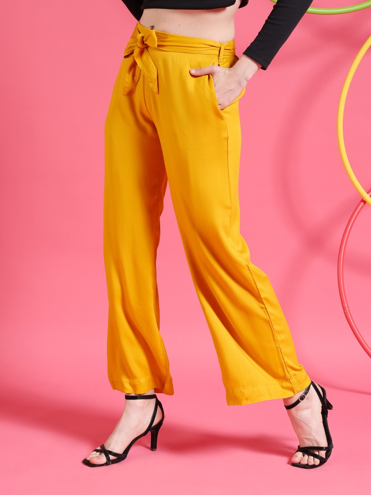 Freehand Flared Women Yellow Trousers - Buy Freehand Flared Women