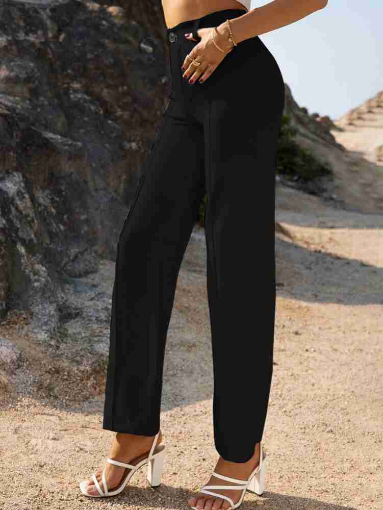 LEEROVENITA Flared Women Black Trousers - Buy LEEROVENITA Flared Women  Black Trousers Online at Best Prices in India