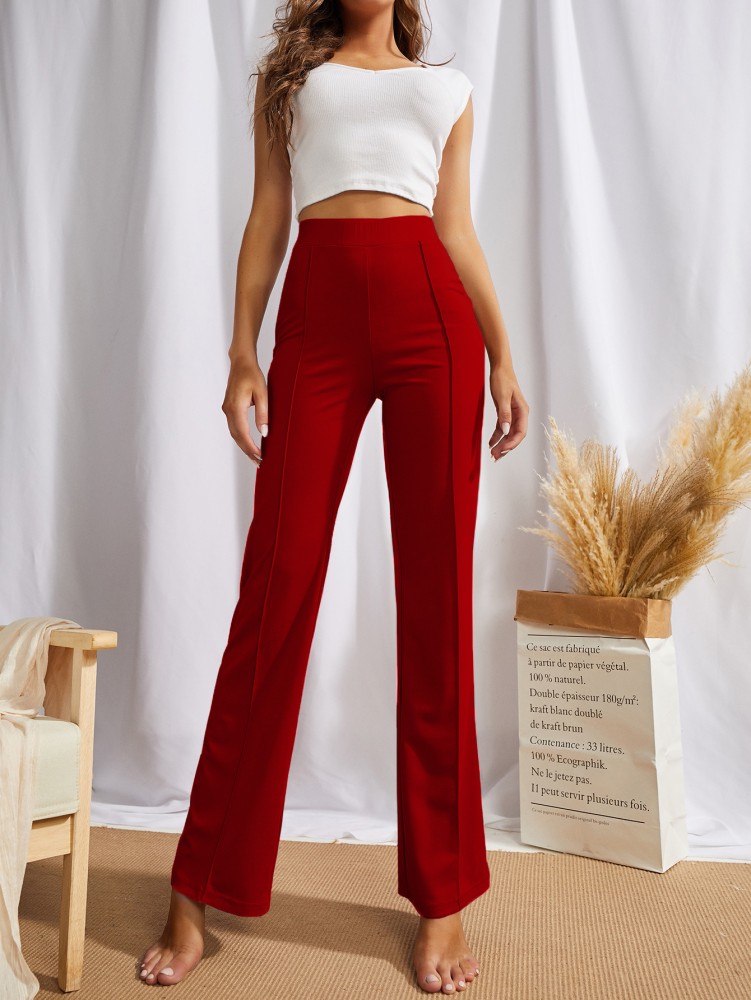Womens Red Wide Leg Trousers  NAKD