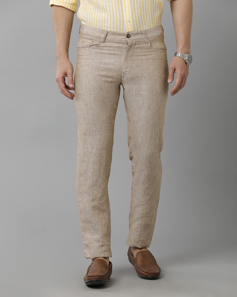Regular Fit Linen-blend trousers - Dark beige - Men