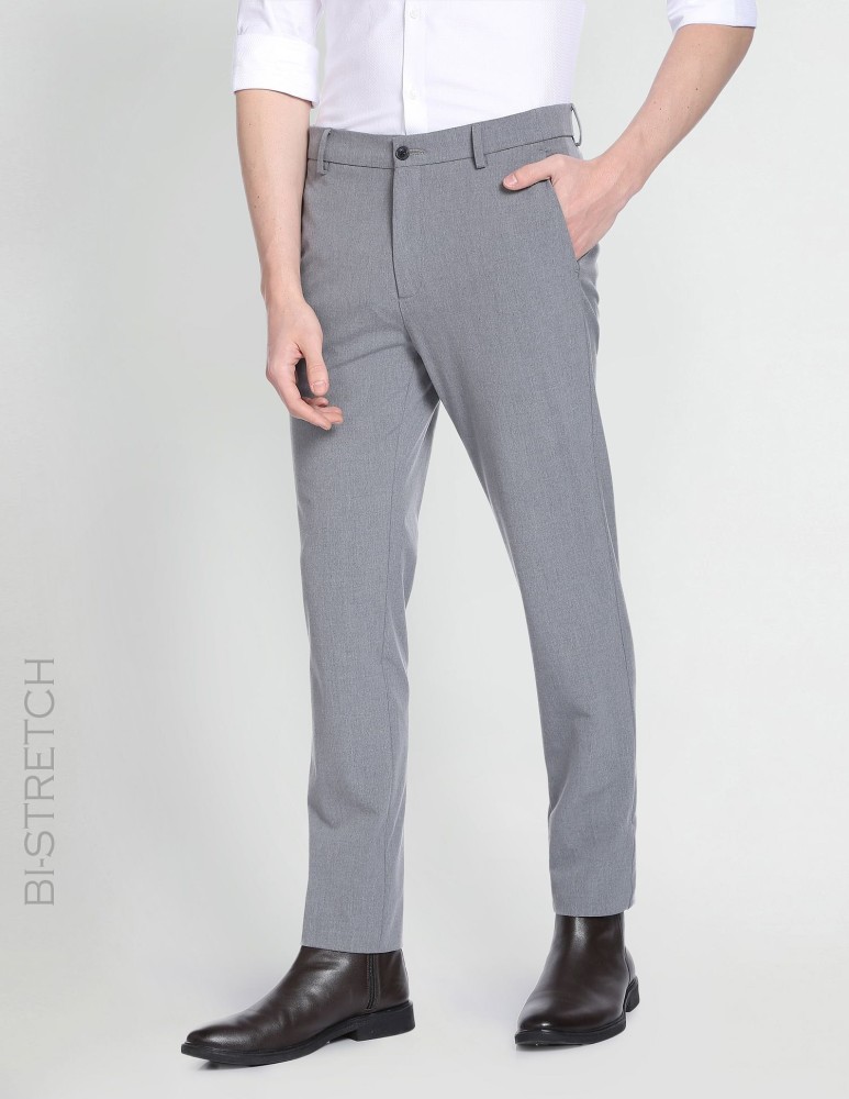 Arrow Sport Grey Slim Fit Printed Flat Front Trousers