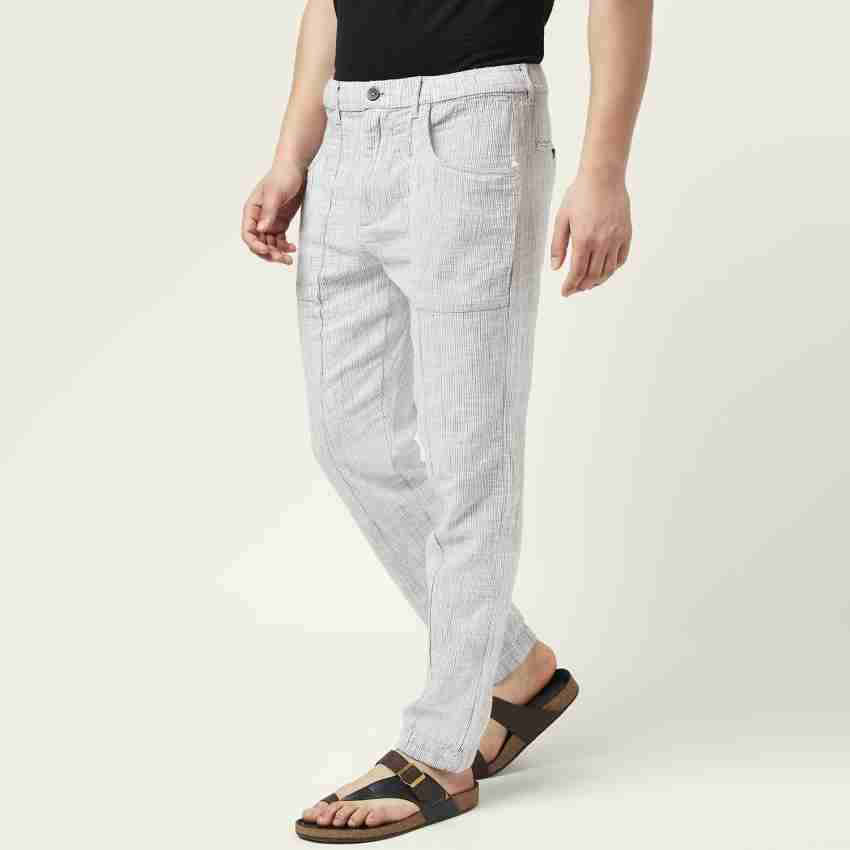 7 Alt by Pantaloons Grey Cotton Comfort Fit Self Pattern Trousers