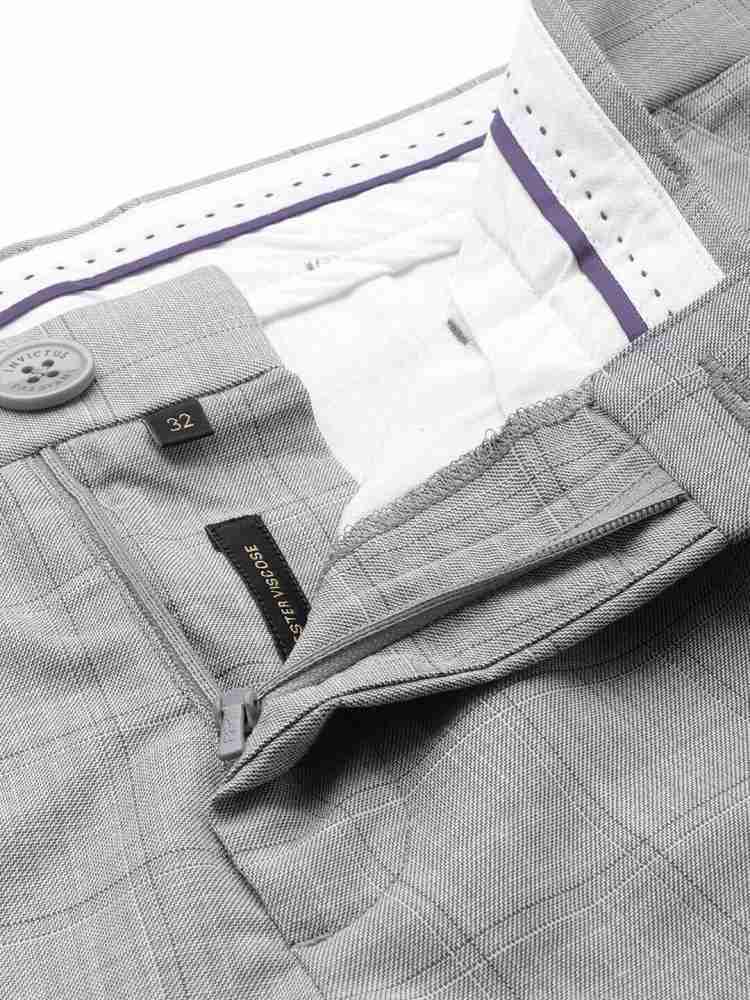 Peregrine by Pantaloons Grey & Blue Slim Fit Flat Front Trousers