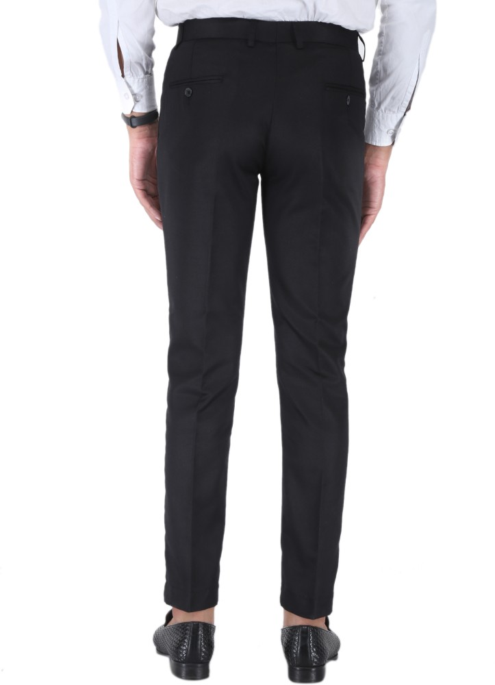 Black Panther ankle length premium light stretch solid black formal pant trousers for men
