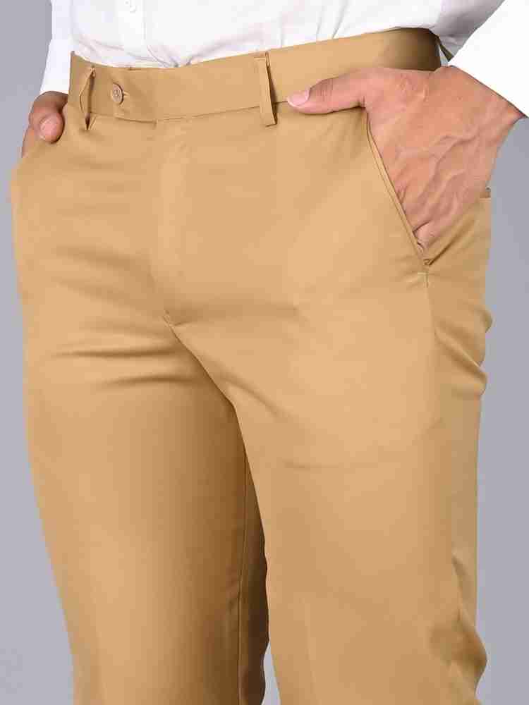 Buy online Mancrew Regular Fit Khaki Formal Pants For Men from