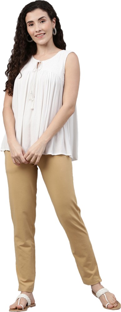 GO COLORS Women's Regular Fit Cotton Pant (8905344044227_Light Beige_2XL) :  : Fashion