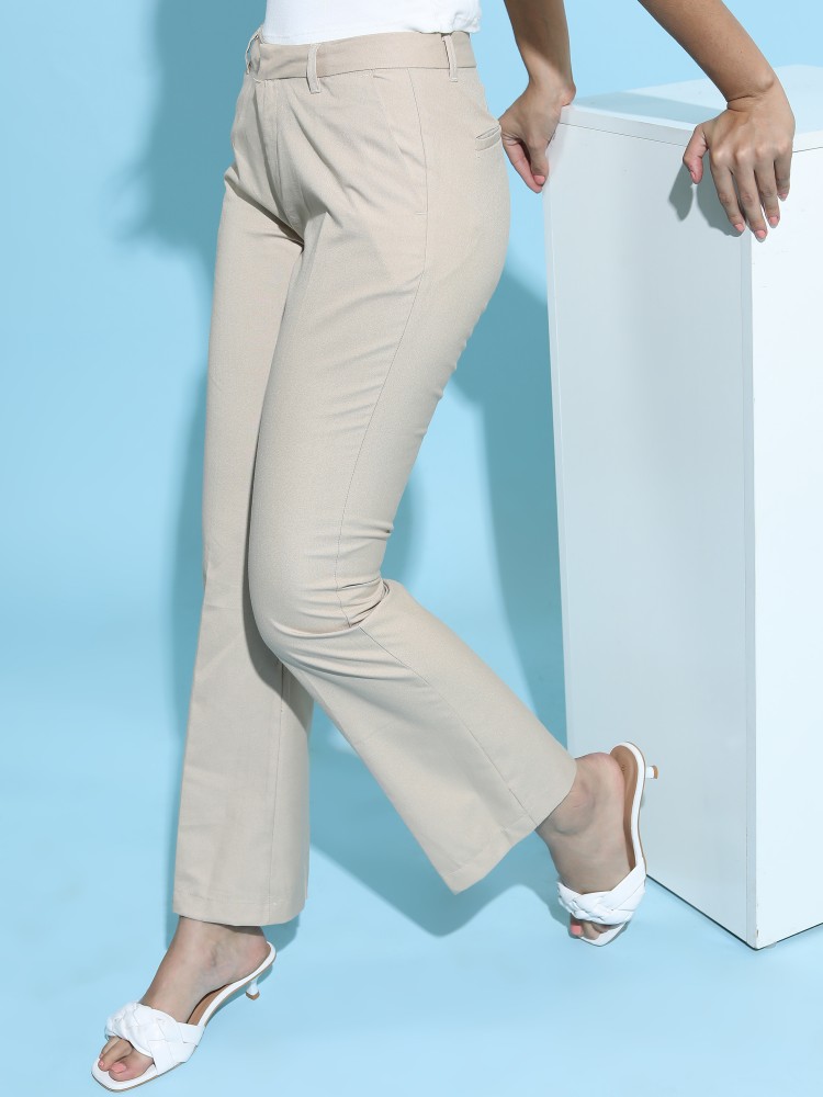 Buy Tokyo Talkies Women Beige Straight Fit Trousers - Trousers for Women  15454266