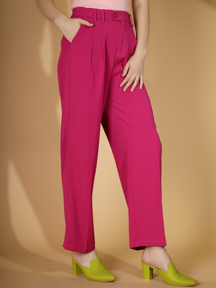 Buy CASUAL PINK WIDE LEG PLEATED PANTS for Women Online in India