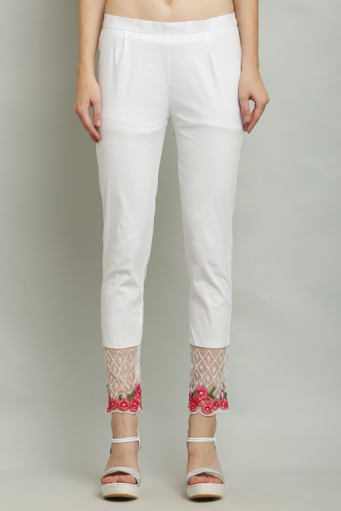 Smart Cotton Off-White Trouser with Lace Insert Detail – Sujatra
