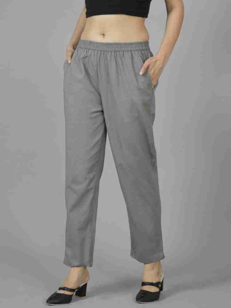 Quaclo Light Grey and Pink White Women Stripe Trouser Pants Combo