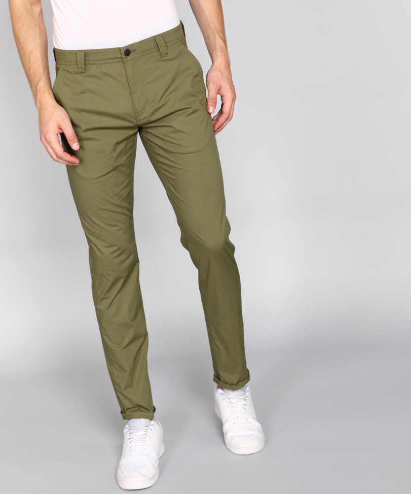 Solid Men Olive Green Chinos Trouser Casual Wear