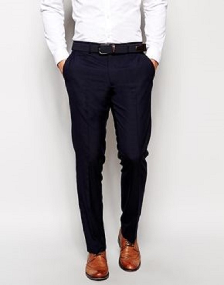 Buy Navy Blue Slim Fit Cotton Suit Trousers for Men online  Looksgudin