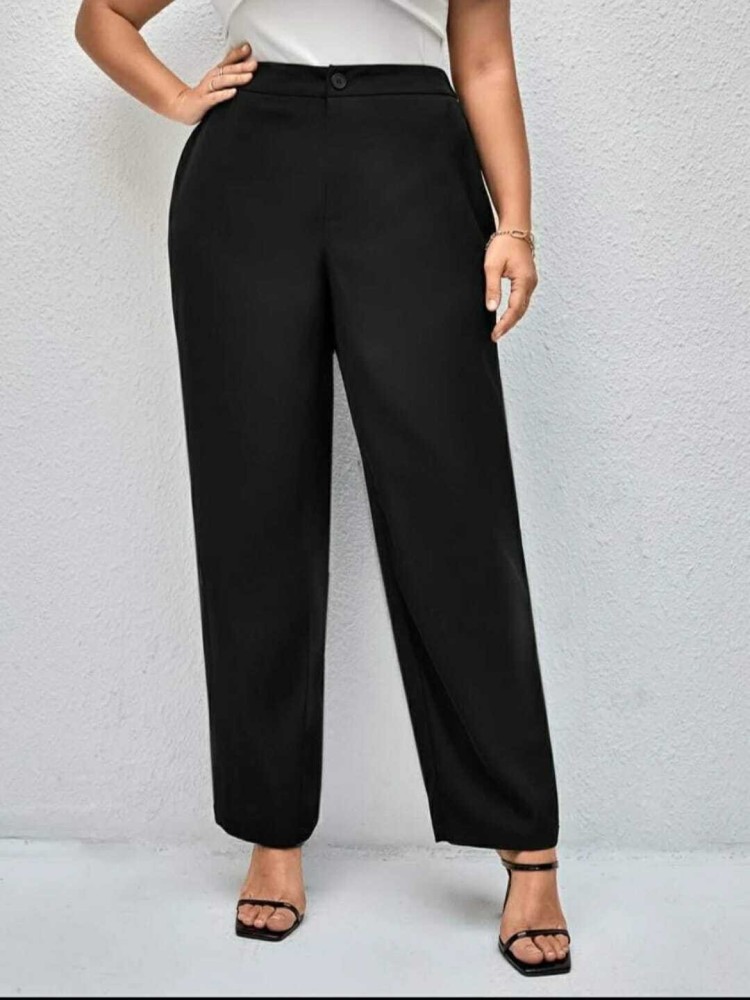 Buy Broadstar Women Black Wide Leg Loose Fit High-Rise Stretchable Formal  Trousers at