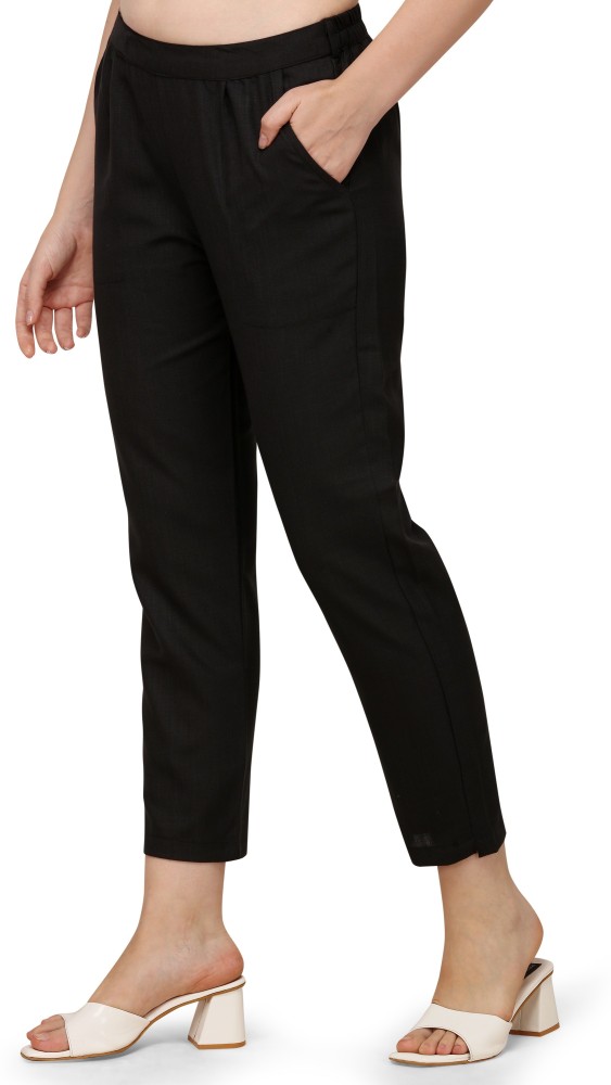 Buy Ether Women Black Solid Skinny Fit Ankle Length Flat Front Trousers   Trousers for Women 1518834  Myntra