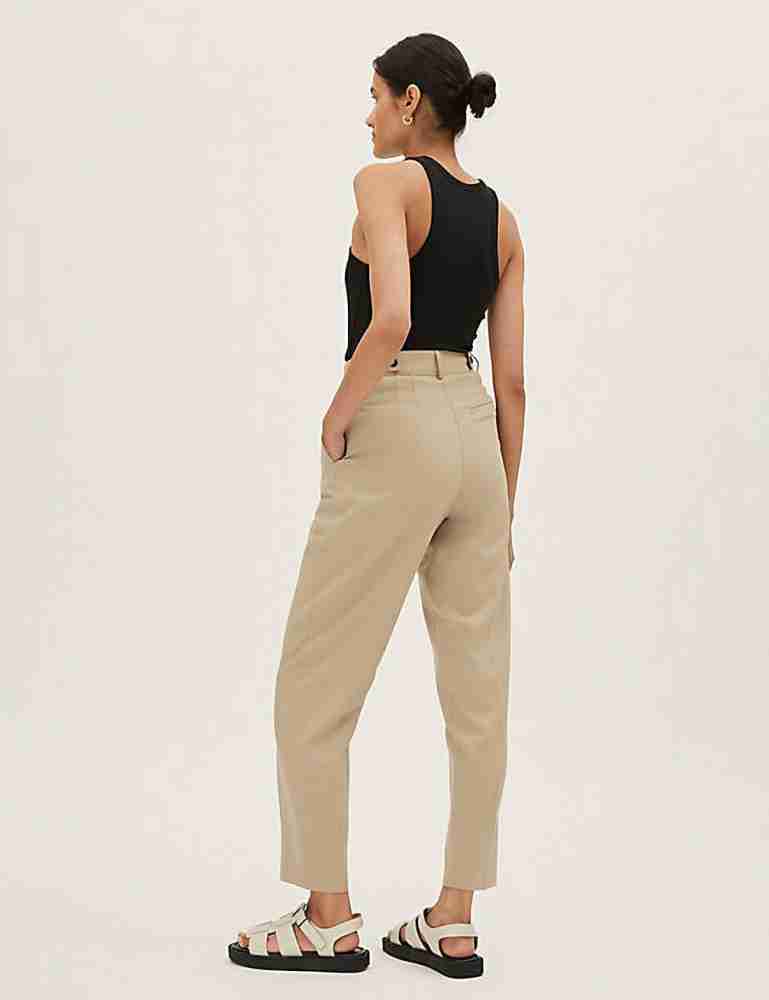 MARKS & SPENCER Tapered Women Beige Trousers - Buy MARKS & SPENCER