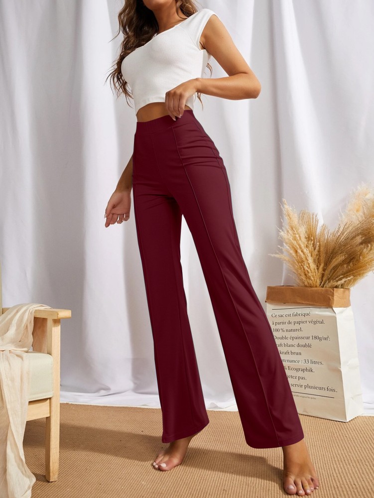 Buy Foxter Regular Fit Women Maroon Trousers Online at Best