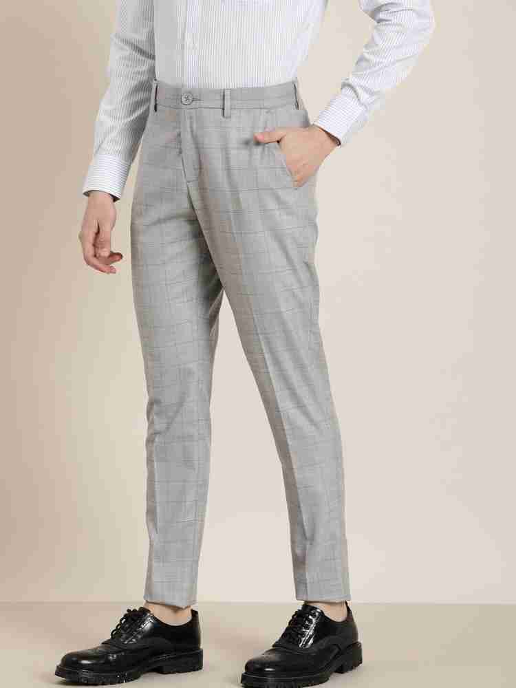 Peregrine by Pantaloons Grey & Blue Slim Fit Flat Front Trousers