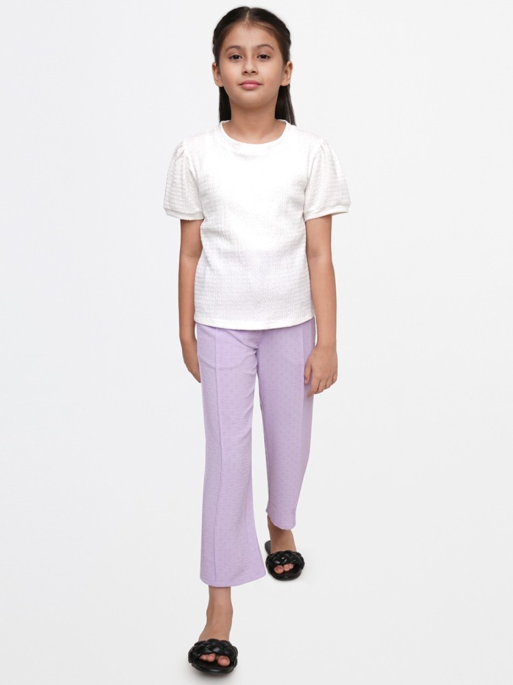Buy Lil Drama Purple Floral Patterned Top And Pant Set For Girls Online   Aza Fashions