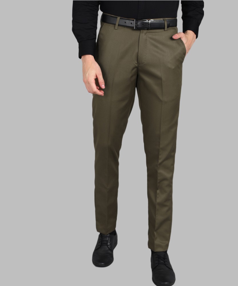 Buy Men's Army Olive Green Stretch Formal Pants Online In India