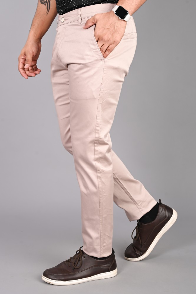 K  P Mens Casual Slim Fit Ankle Length Pink Trouser Pant