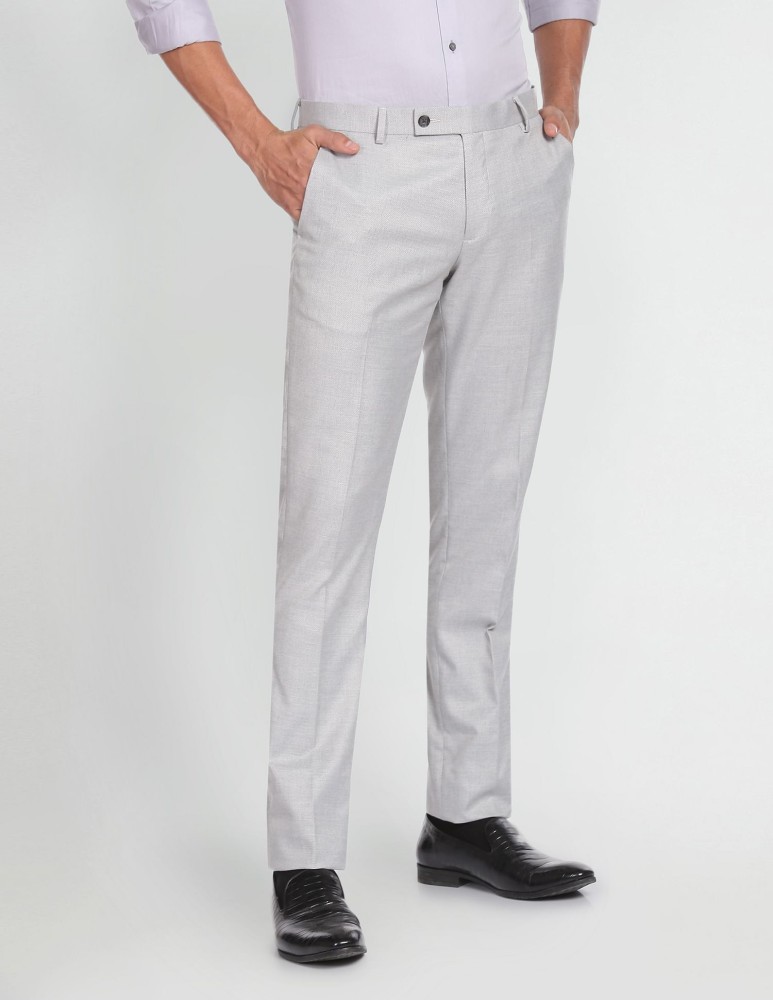 Buy ARROW Solid Polyester Slim Fit Men's Work Wear Trousers | Shoppers Stop